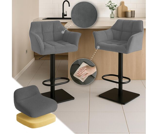 Taburete de bar damaso cord pana gris 45x64x88 cm
