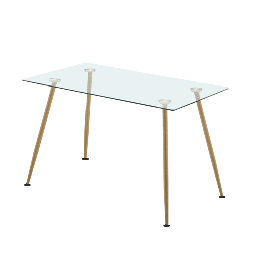 Conjunto de mesa de jantar e 4 cadeiras, mesa fixa e 4 cadeiras, mesa retangular de vidro bege e preto
