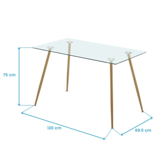 Conjunto de mesa de jantar e 4 cadeiras, mesa fixa e 4 cadeiras, mesa retangular de vidro bege e preto
