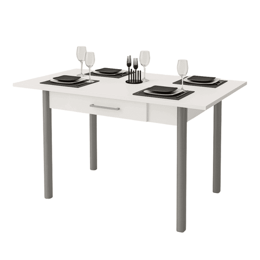 Conjunto de mesa extensível com 2 cadeiras de cozinha, mesa extensível de 140 cm, móveis de cozinha brancos e cinza