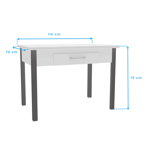 Conjunto de mesa extensível com 2 cadeiras de cozinha, mesa extensível de 140 cm, móveis de cozinha brancos e cinza