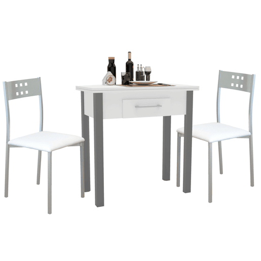 Conjunto de mesa extensível com 2 cadeiras de cozinha, móveis de cozinha, mesa com cadeiras, branco e cinza