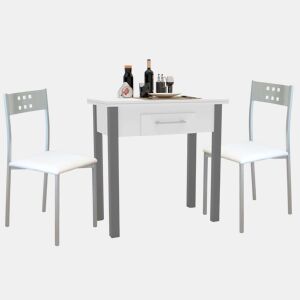 Conjunto de mesa extensível com 2 cadeiras de cozinha, móveis de cozinha, mesa com cadeiras, branco e cinza