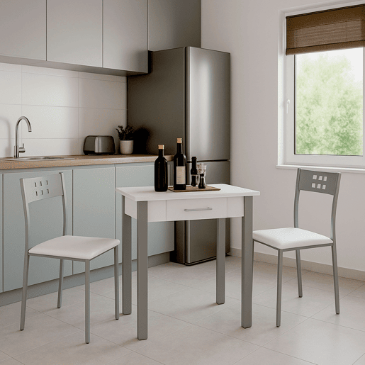 Conjunto de mesa extensível com 2 cadeiras de cozinha, móveis de cozinha, mesa com cadeiras, branco e cinza