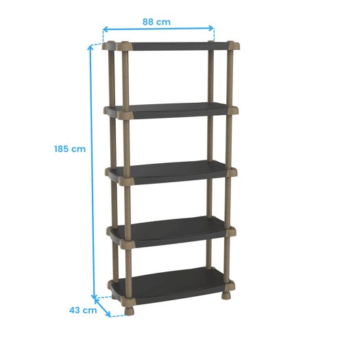 Prateleira modular de armazenamento, prateleira de resina para jardim, garagem, armazém, titânio, 5 prateleiras ajustáveis, pretas, 88x150x43 cm Prateleira modular de armazenamento, prateleira de resina para jardim, garagem, armazém, titânio, 5 prateleiras ajustáveis, pretas, 88x150x43 cm