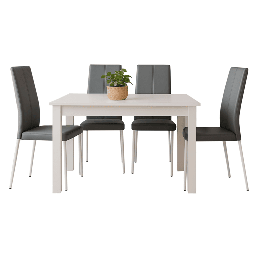 Conjunto de Jantar Mesa Fixa e 4 Cadeiras, Mesa Branca e 4 Cadeiras Conjunto de Sala de Estar, Mesa Retangular Cor Cinza e Branco Fosco