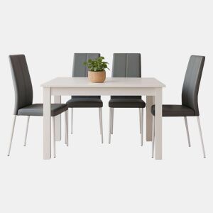 Conjunto de Jantar Mesa Fixa e 4 Cadeiras, Mesa Branca e 4 Cadeiras Conjunto de Sala de Estar, Mesa Retangular Cor Cinza e Branco Fosco
