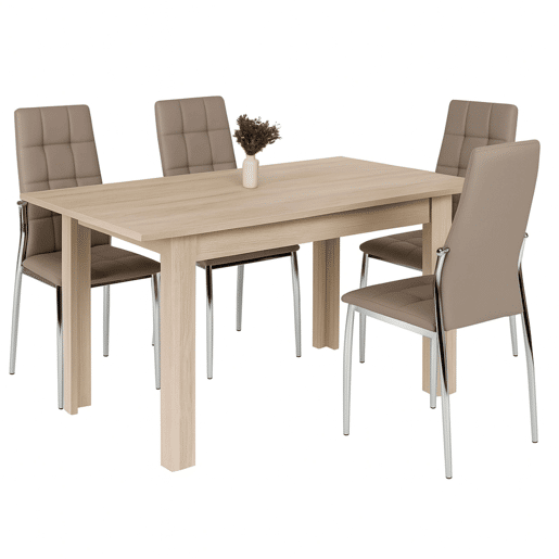 Conjunto de mesa extensível e 4 cadeiras de jantar, pacote de mesa e cadeiras de estilo moderno em carvalho canadense