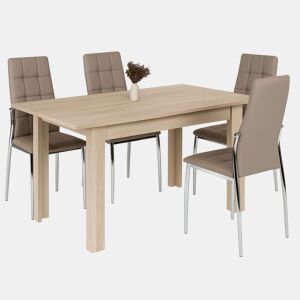 Conjunto de mesa extensível e 4 cadeiras de jantar, pacote de mesa e cadeiras de estilo moderno em carvalho canadense