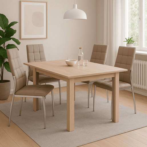 Conjunto de mesa extensível e 4 cadeiras de jantar, pacote de mesa e cadeiras de estilo moderno em carvalho canadense