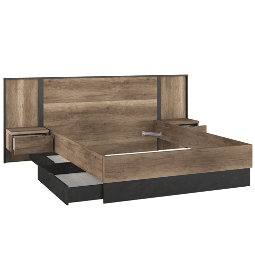 Cama de casal Ottawa com gavetas inferiores em preto vapor