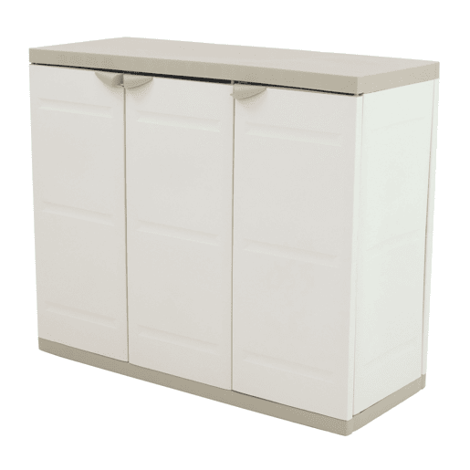 Armário baixo de jardim Titanium, 2 portas e 2 prateleiras, armário externo bege 105x88x41 cm