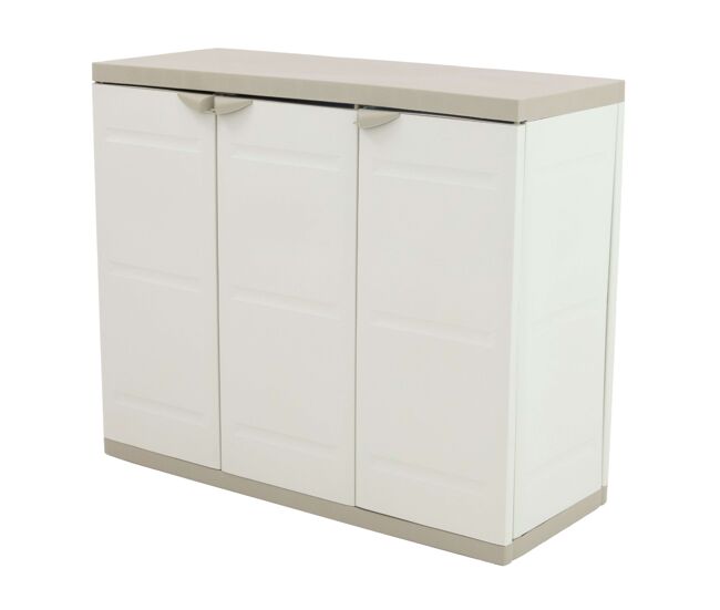 Armario bajo de jardín titanium , armario 2 puertas y 2 estantes exterior beige 105x88x41 cm