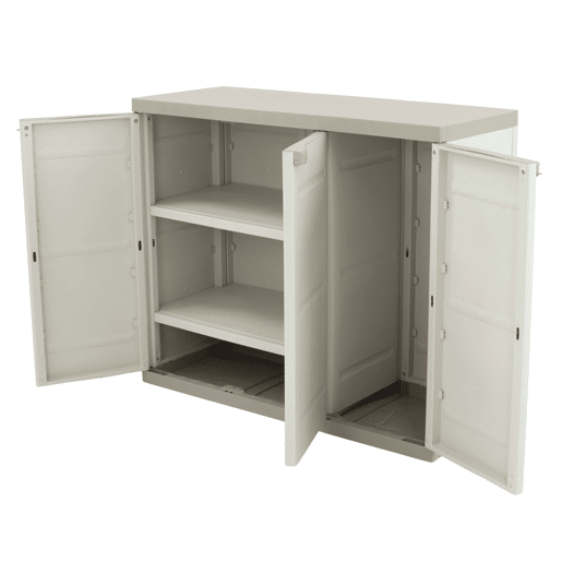 Armário baixo de jardim Titanium, 2 portas e 2 prateleiras, armário externo bege 105x88x41 cm