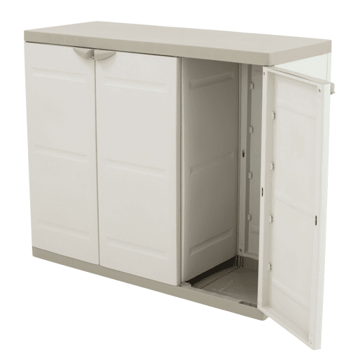 Armário baixo de jardim Titanium, 2 portas e 2 prateleiras, armário externo bege 105x88x41 cm