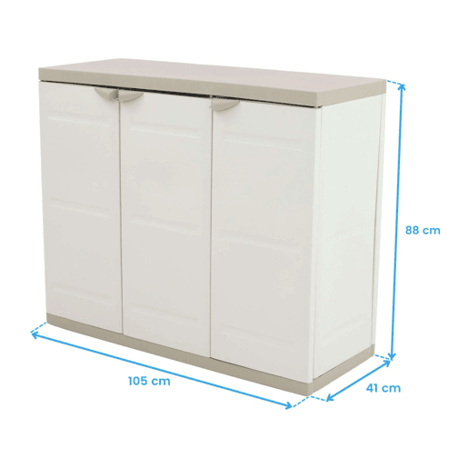 Armário baixo de jardim Titanium, 2 portas e 2 prateleiras, armário externo bege 105x88x41 cm