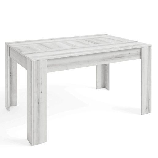 Pacote de móveis para sala de estar estilo nórdico Tokio em branco Albo e carvalho listrado (aparador, mesa de jantar, mesa de centro e suporte de TV)