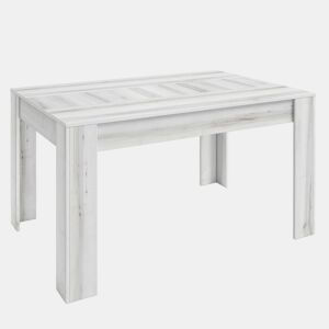 Pacote de móveis para sala de estar estilo nórdico Tokio em branco Albo e carvalho listrado (aparador, mesa de jantar, mesa de centro e suporte de TV)