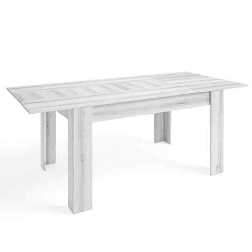 Pacote de móveis para sala de estar estilo nórdico Tokio em branco Albo e carvalho listrado (aparador, mesa de jantar, mesa de centro e suporte de TV)