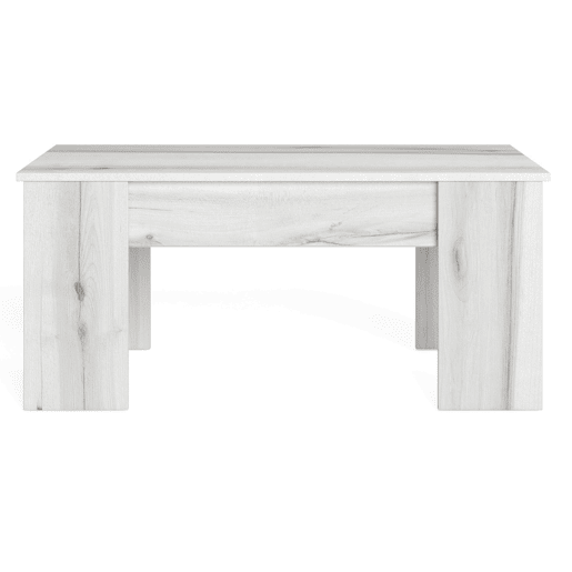 Pacote de móveis para sala de estar estilo nórdico Tokio em branco Albo e carvalho listrado (aparador, mesa de jantar, mesa de centro e suporte de TV)