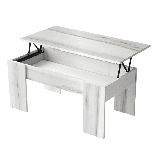 Pacote de móveis para sala de estar estilo nórdico Tokio em branco Albo e carvalho listrado (aparador, mesa de jantar, mesa de centro e suporte de TV)