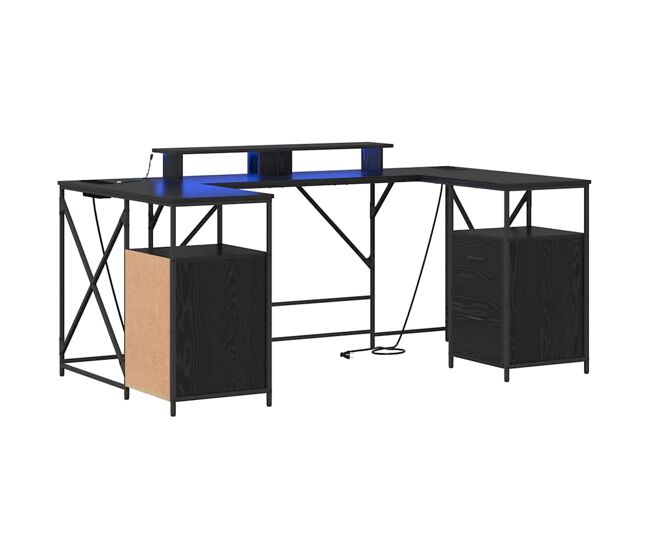 Escritorio - mesa de ordenador roble negro 182 x 101 x 87.5 cm madera contrachapada