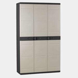 Armário de jardim de titânio com 3 portas, armário de resina com 4 prateleiras ajustáveis, preto, 105 x 176 x 41 cm