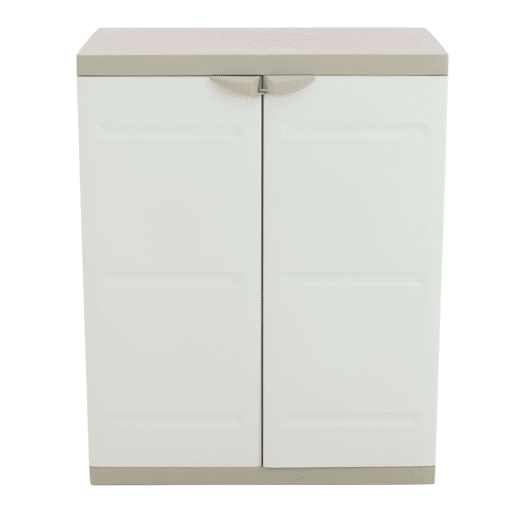 Guarda-roupa 2 portas com 2 prateleiras internas, armário baixo para área externa, armário de resina bege titânio 70x88x41 cm