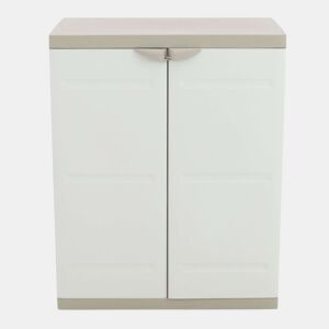 Guarda-roupa 2 portas com 2 prateleiras internas, armário baixo para área externa, armário de resina bege titânio 70x88x41 cm
