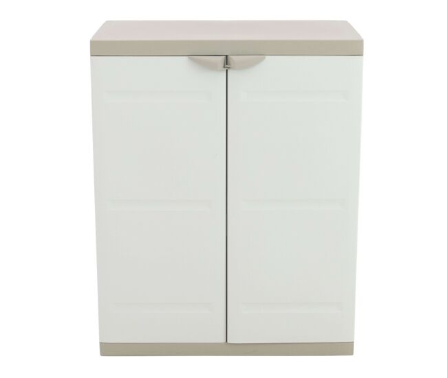 Armario 2 puertas y 2 estantes internos, armario bajo de exterior, armario de resina titanium beige 70x88x41 cm