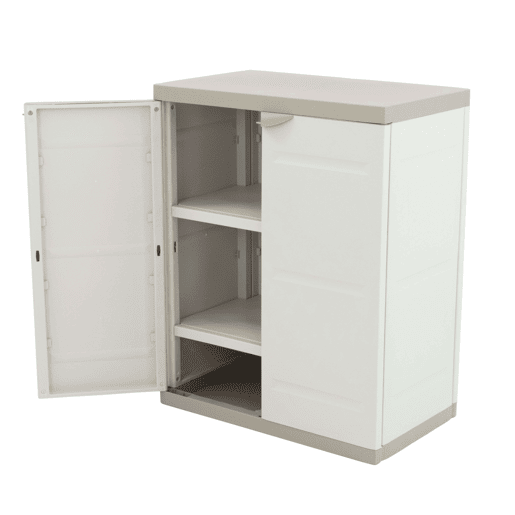 Guarda-roupa 2 portas com 2 prateleiras internas, armário baixo para área externa, armário de resina bege titânio 70x88x41 cm