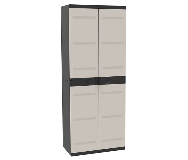 Armario de resina titanium, armario de jardín 2 puertas y 4 estantes regulables negro 70x176x41 cm