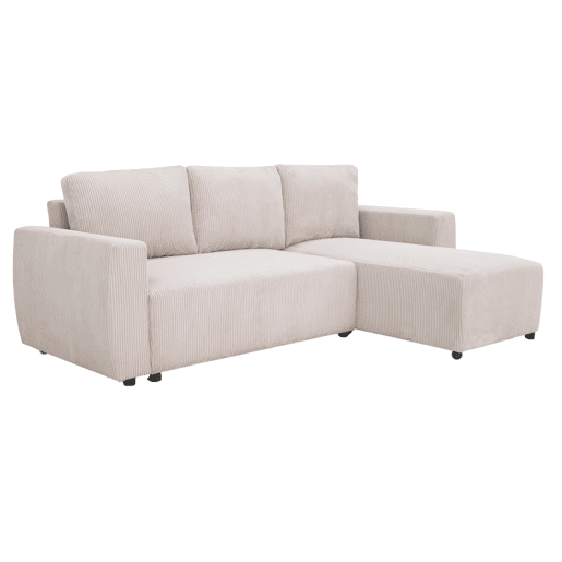 Sofá-cama Ulises Chaise Longue, reversível com espaço de armazenamento de 80L, sofá de canto de 3-4 lugares, 224x84x84 cm, bege