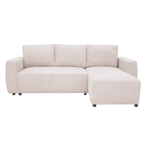 Sofá-cama Ulises Chaise Longue, reversível com espaço de armazenamento de 80L, sofá de canto de 3-4 lugares, 224x84x84 cm, bege