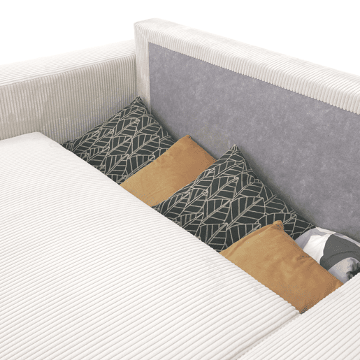 Sofá-cama Ulises Chaise Longue, reversível com espaço de armazenamento de 80L, sofá de canto de 3-4 lugares, 224x84x84 cm, bege