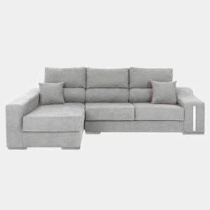 Sofá-cama Oscar Left de 3 lugares, baú, 2 pufes, assentos extensíveis, cinza claro, 263 cm