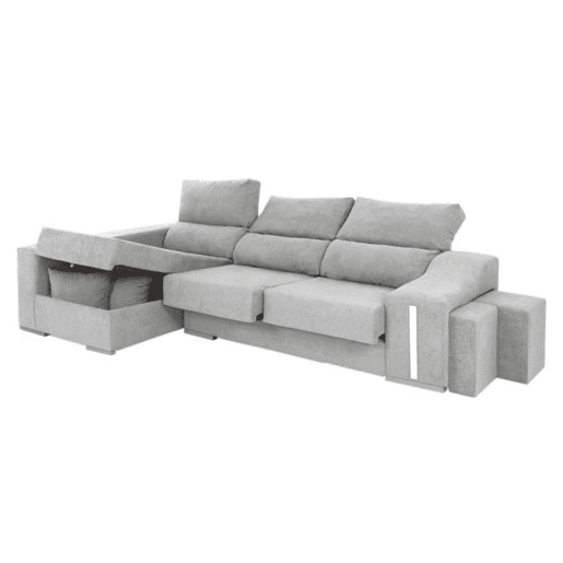 Sofá-cama Oscar Left de 3 lugares, baú, 2 pufes, assentos extensíveis, cinza claro, 263 cm