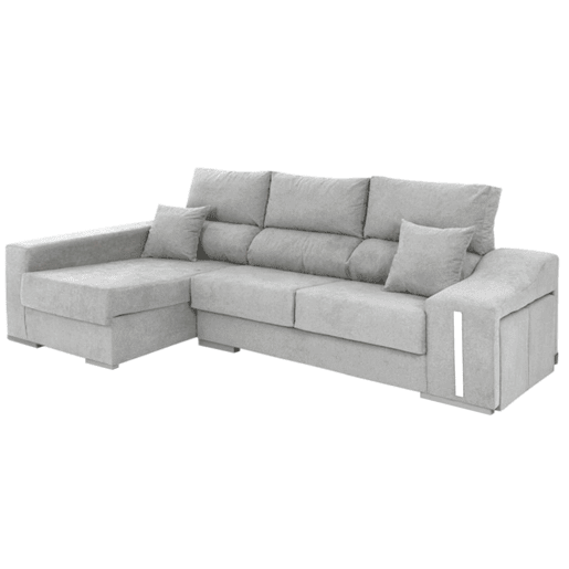 Sofá-cama Oscar Left de 3 lugares, baú, 2 pufes, assentos extensíveis, cinza claro, 263 cm