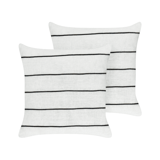 Conjunto de 2 almofadas decorativas MILAS Linho 50 x 50 cm PretoBranco Às riscas