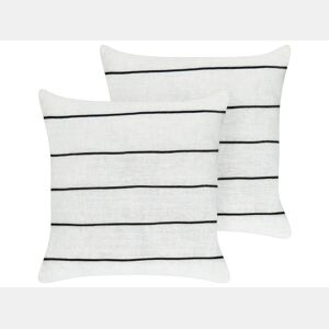 Conjunto de 2 almofadas decorativas MILAS Linho 50 x 50 cm PretoBranco Às riscas