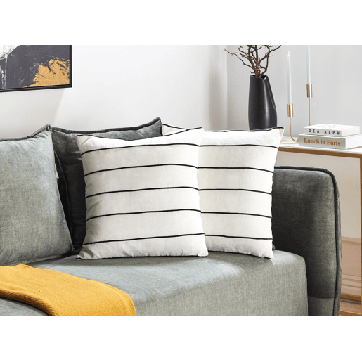 Conjunto de 2 almofadas decorativas MILAS Linho 50 x 50 cm PretoBranco Às riscas