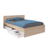 Cama de casal John com gavetas em carvalho Brooklyn e branco brilhante 135-140x190 cm