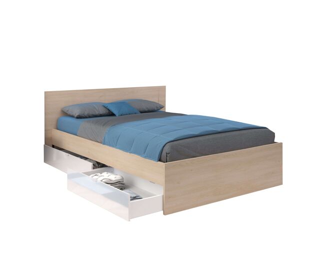 Cama doble john con cajones en varios colores(roble brooklyn/blanco shiny o roble brooklyn/negro sipple) en varias medidas