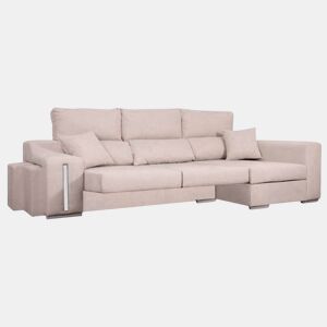 Sofá Oscar Chaise Longue 3 Lugares Direito, Baú, 2 Pufes, Assentos Extensíveis Bege 263 cm