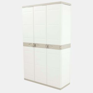 Armário de jardim de titânio com 3 portas, armário de resina com 4 prateleiras ajustáveis, bege, 105 x 176 x 41 cm