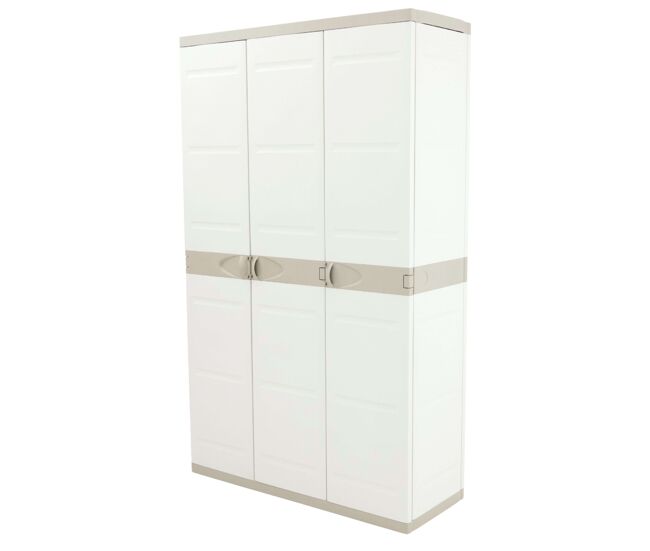 Armario de jardín 3 puertas titanium, armario de resina 4 estantes regulables beige 105x176x41 cm