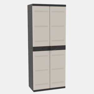 Armário de vassouras de resina de titânio, armário externo com 2 portas e 4 prateleiras, preto, 70x176x41 cm
