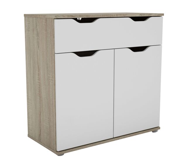Aparador, buffet salón 2 puertas 1 cajón parc comedor roble sonoma y blanco mate 80x79x38 cm