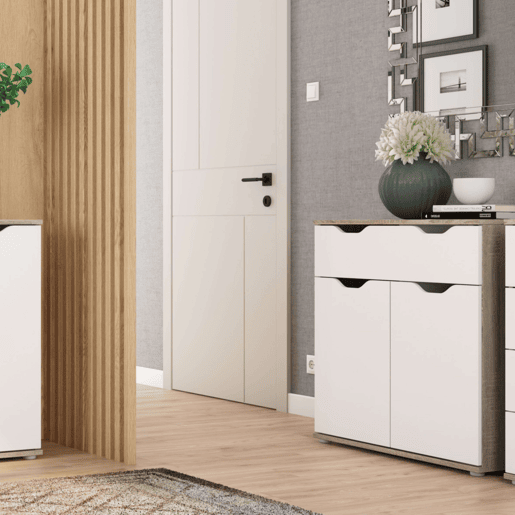 Aparador, Buffet Sala de Estar 2 Portas 1 Gaveta Parc Sala de Jantar Carvalho Sonoma e Branco Mate 80x79x38 cm
