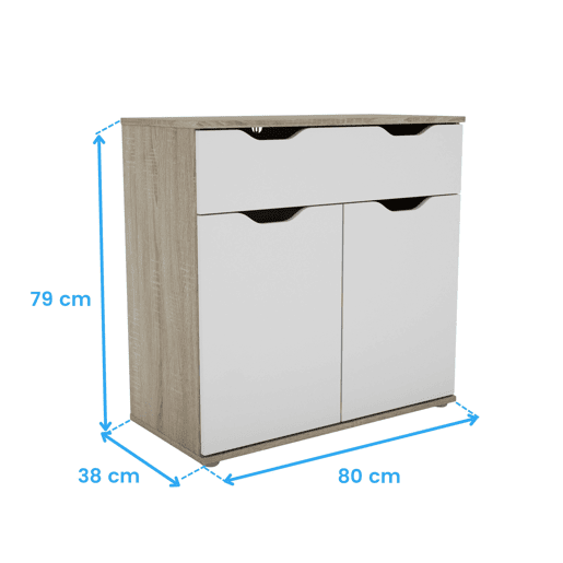 Aparador, Buffet Sala de Estar 2 Portas 1 Gaveta Parc Sala de Jantar Carvalho Sonoma e Branco Mate 80x79x38 cm